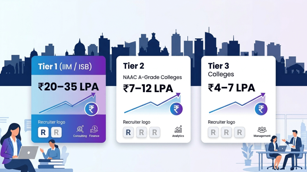 MBA salary packages in Bangalore across Tier 1, Tier 2, and Tier 3 colleges.