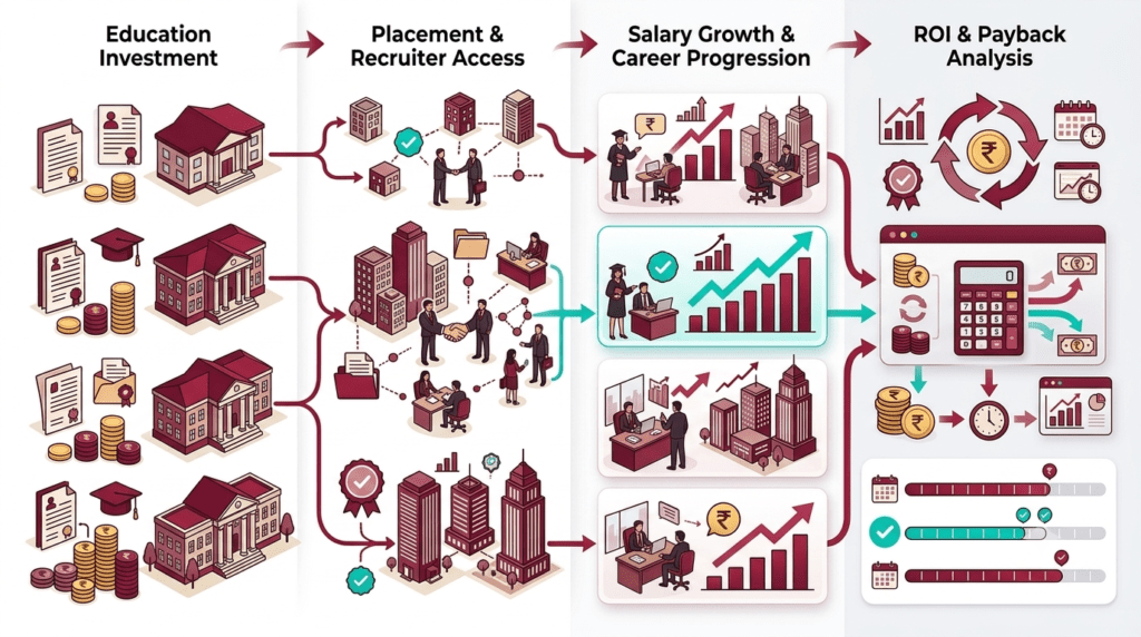 the journey from MBA investment and learning to placements, career growth, and long-term return on investment through a modern business education pathway