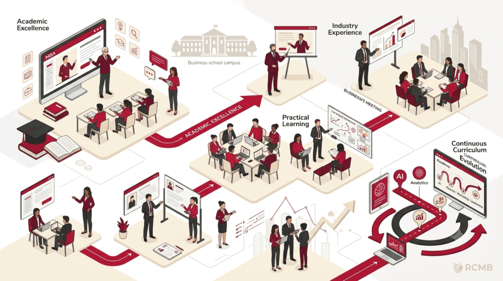 illustrating how experienced faculty, industry exposure, practical learning, and an updated curriculum work together to create a successful MBA learning experience